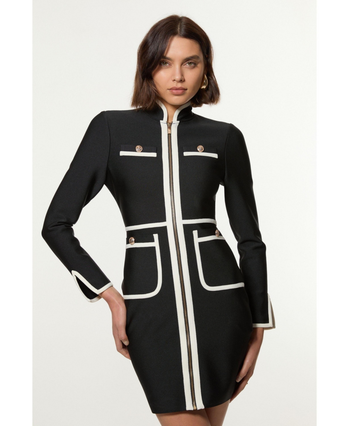 Karen Millen Women's Bandage Knit Military Detail Dress