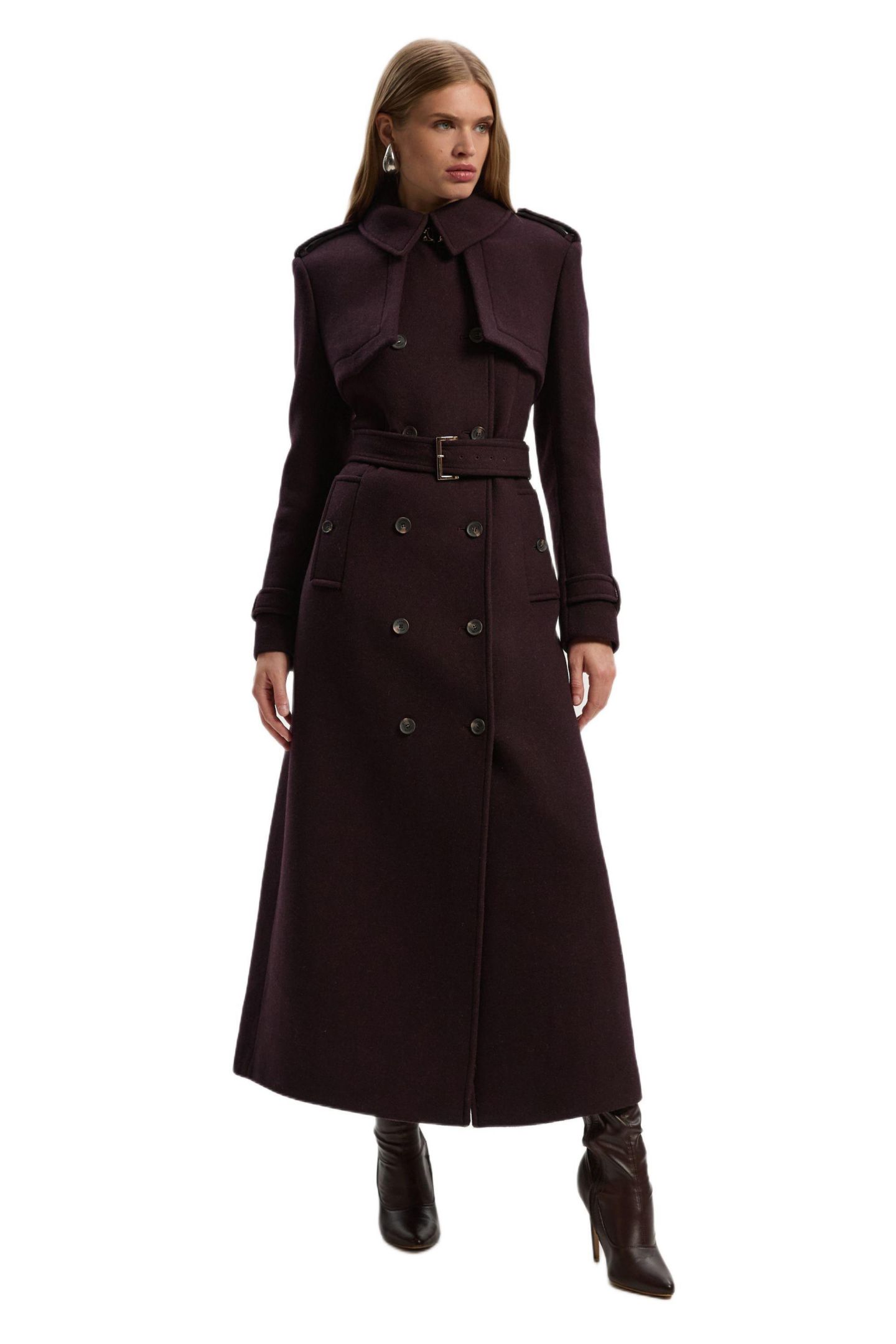 Женское пальто Karen Millen Wool Trench Maxi, цвет: Винный — фото 1