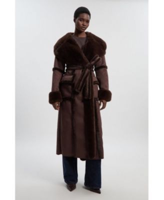 Women's Faux Shearling Belted Maxi Coat