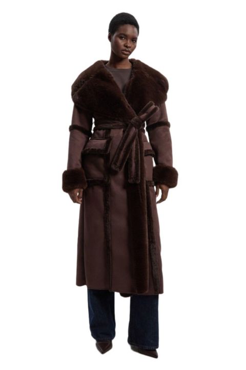 Женские куртки Karen Millen Faux Shearling Belted Maxi Coat