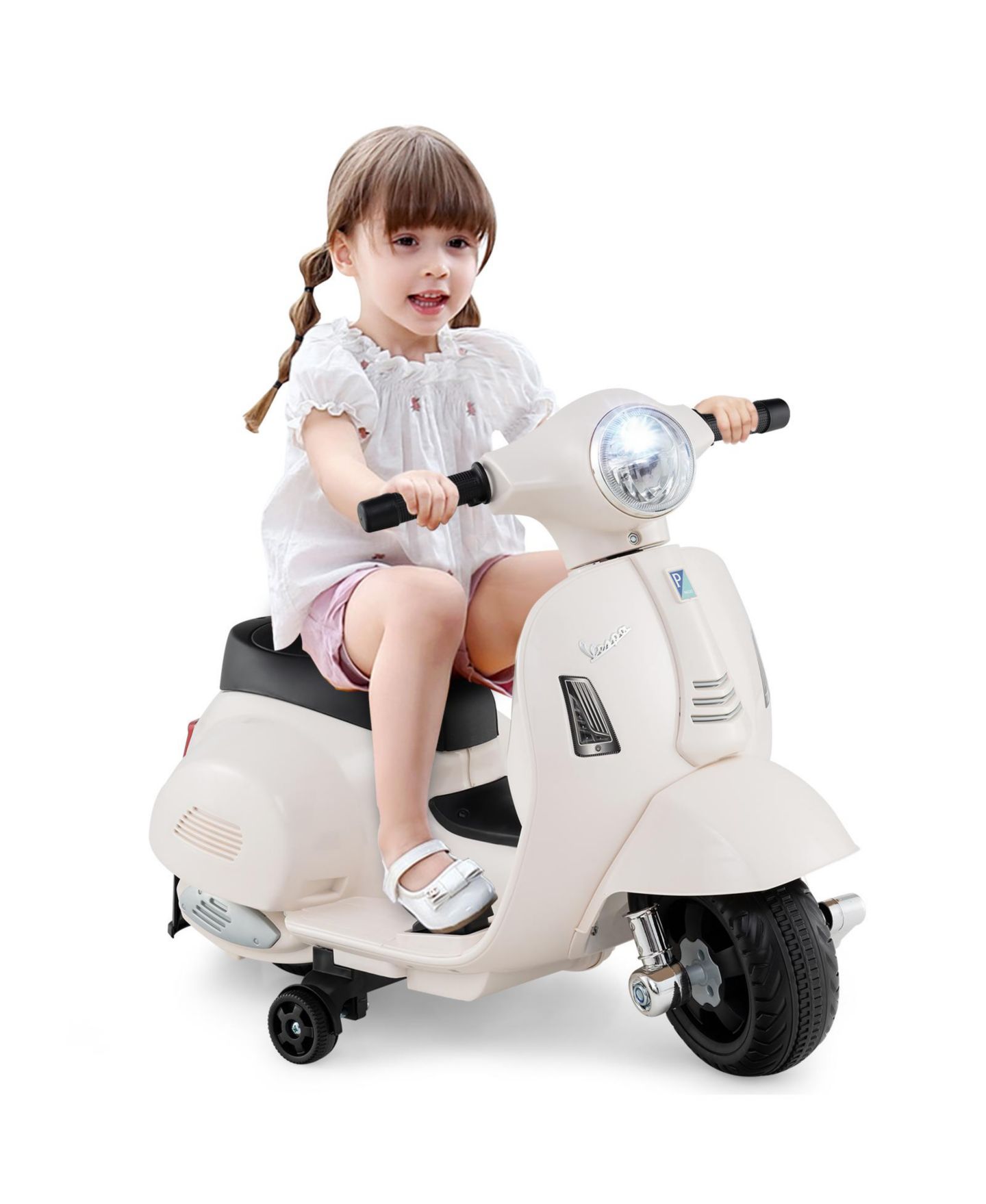 Детская игрушка SUGIFT Licensed Vespa 6V Rechargeable Battery Ride-On Motorcycle with Training Wheels, Ages 18-36 Months, цвет: Белый — фото 1