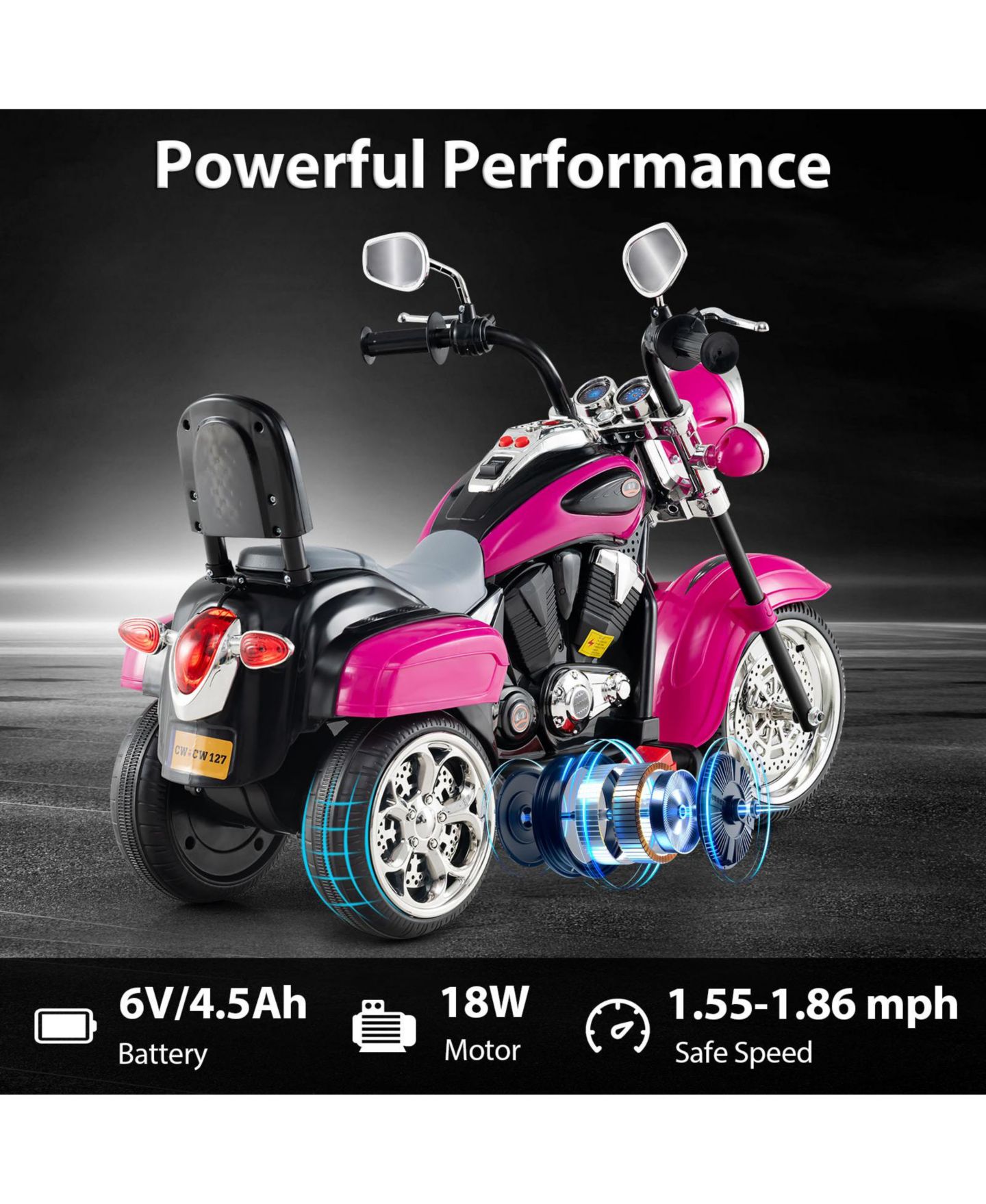 Детская игрушка SUGIFT 6V Powered 3-Wheel Motorbike Ride-On Toy, Ages 12-36 Months, цвет: Тёмный розовый — фото 9