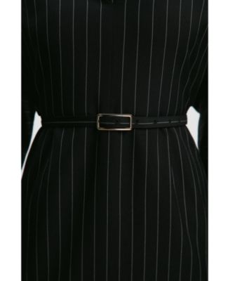 Women's Pinstripe Cowl Neck Midi Dress