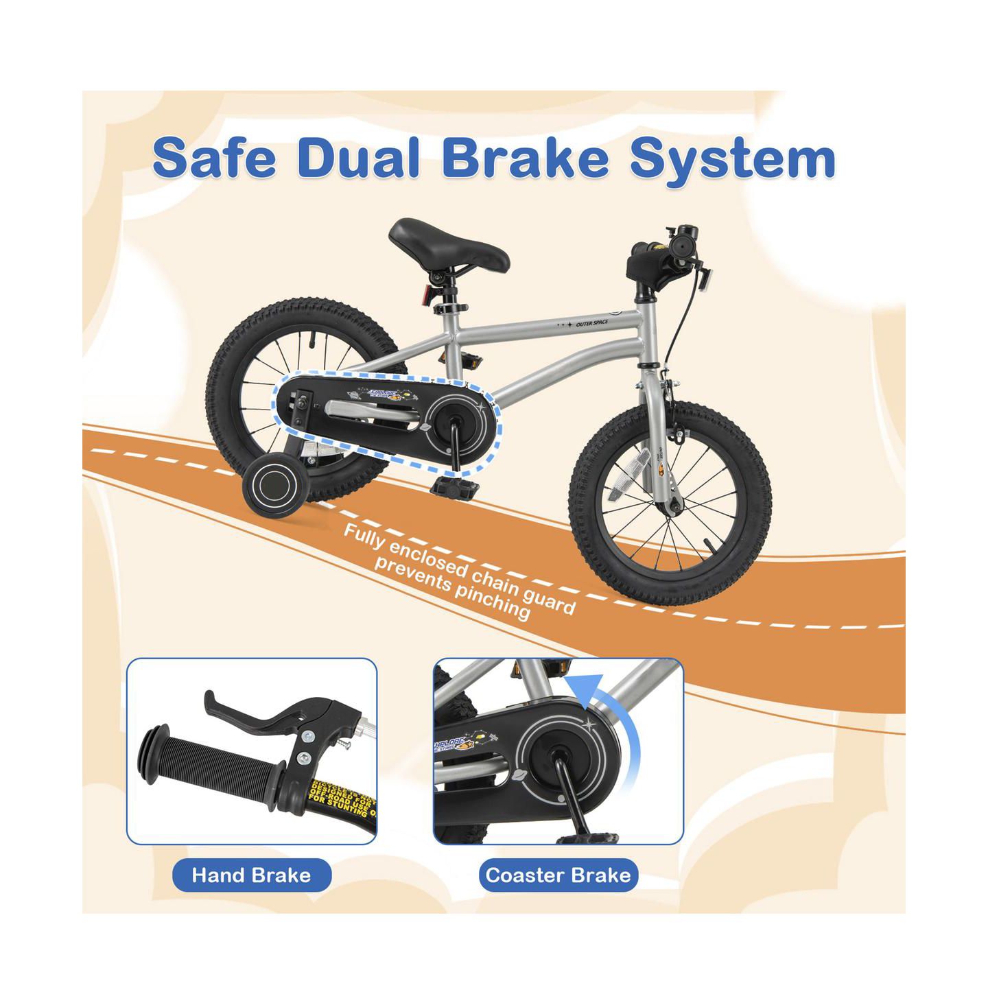 Детская игрушка SUGIFT 14 Inch Kids Bike High Carbon Steel Frame with Removable Training Wheels, Ages 3-7, цвет: Серебряный — фото 5