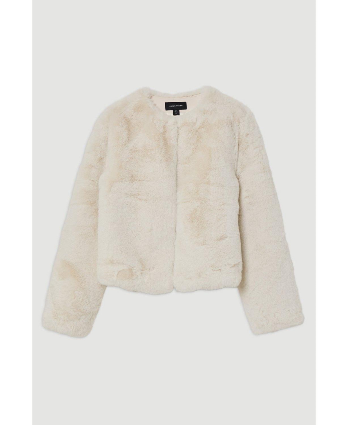 Karen Millen Women's Collarless Faux Fur Jacket