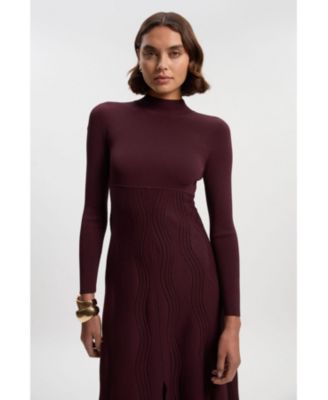 Women's Wave Knit A-Line Long-Sleeve Dress