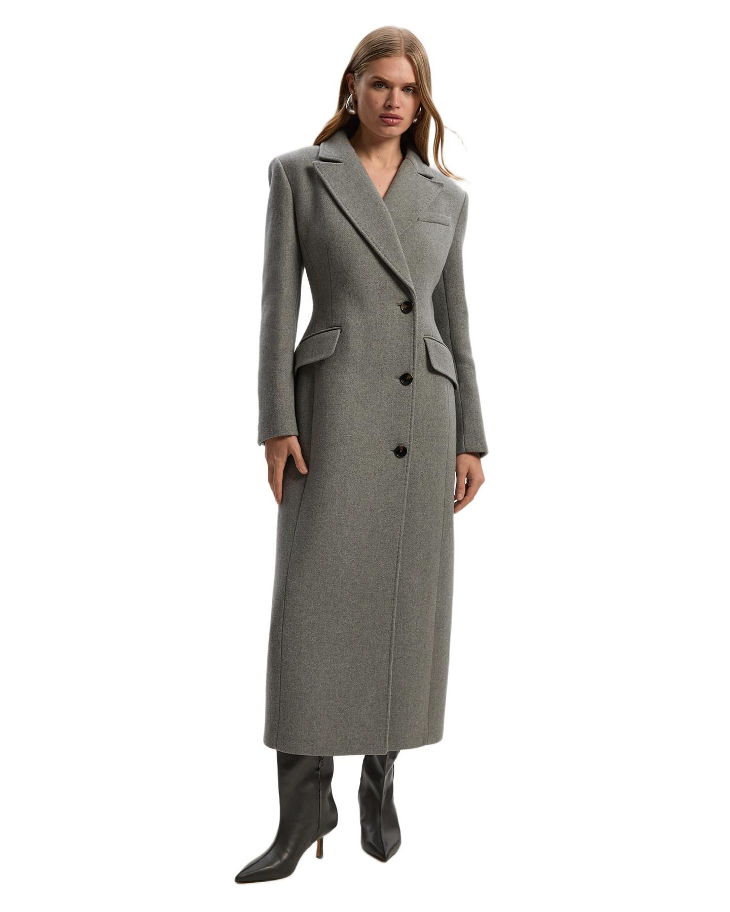 Женское пальто Karen Millen Wool Blend Tailored Fitted Maxi, цвет: Серый меланжевый — фото 1