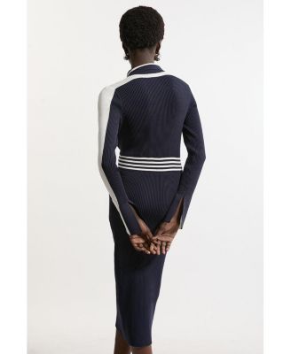 Women's Rib Knit Polo Zip Up Midi Dress