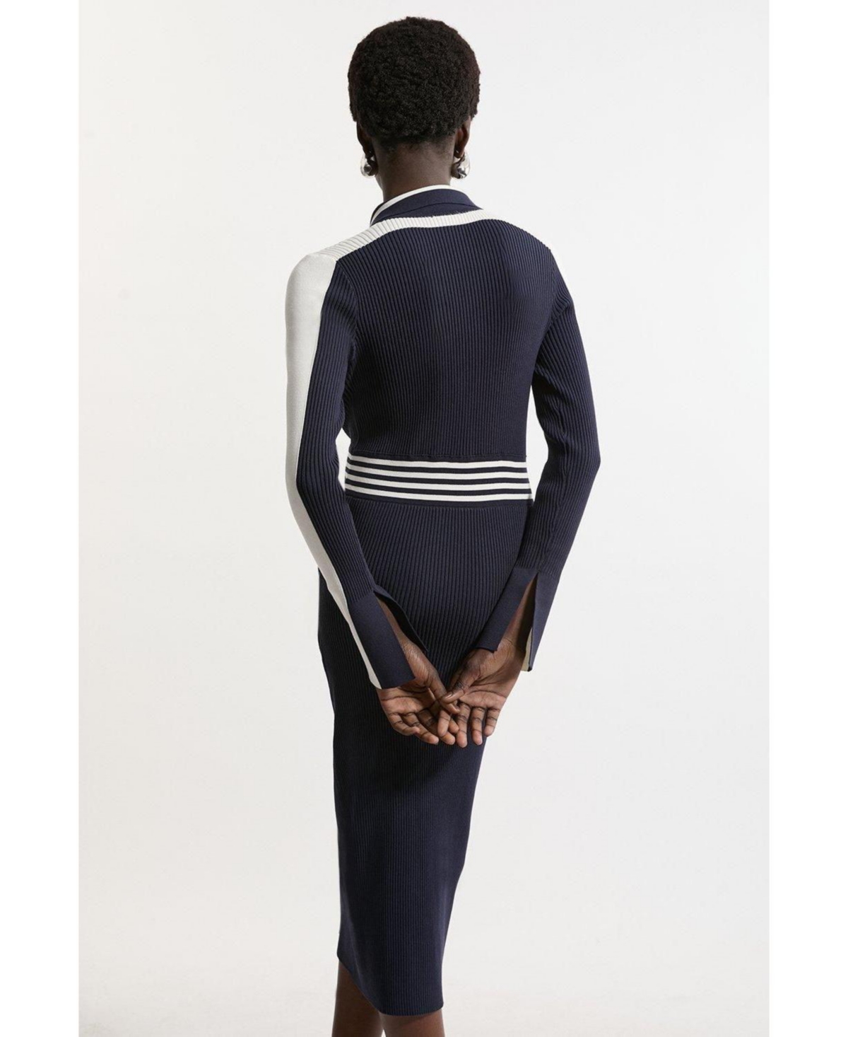 Karen Millen Women's Rib Knit Polo Zip Up Midi Dress