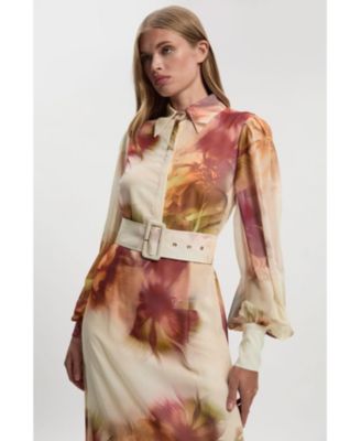 Women's 's Floral Belted Woven Shirt Dress