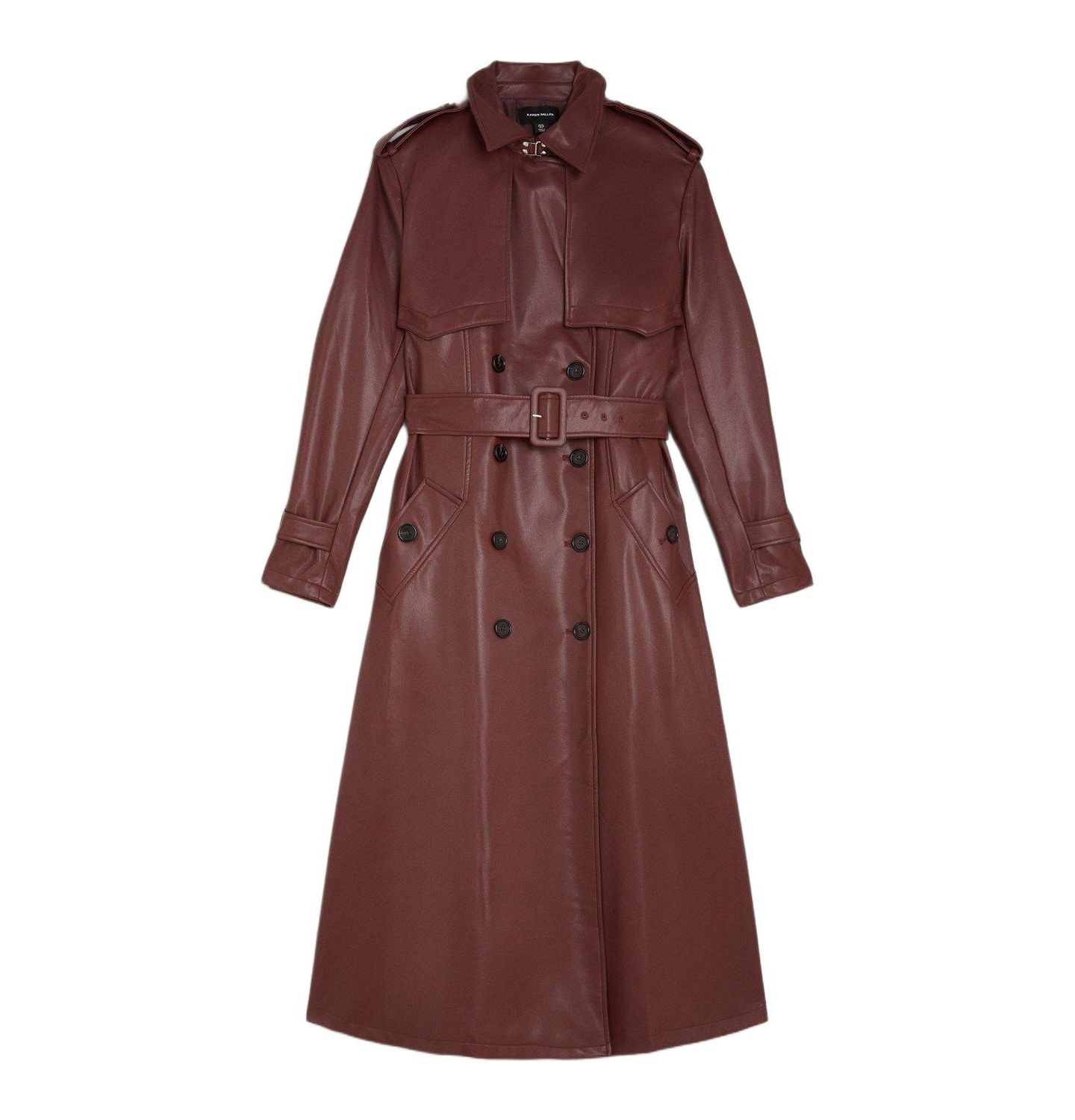 Женское пальто Karen Millen Tailored Faux Leather Belted Trench, цвет: Тёмно-бордовый — фото 4