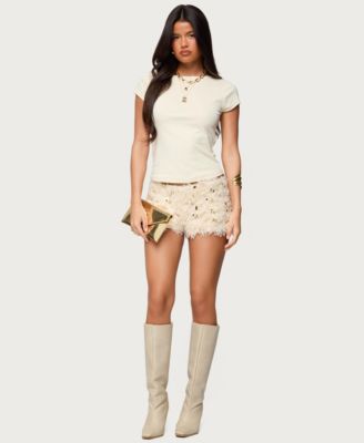 Women's Faux Feather Sequin Micro Shorts