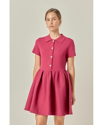 Women's Peplum Mini Knit Dress With Big Button Details