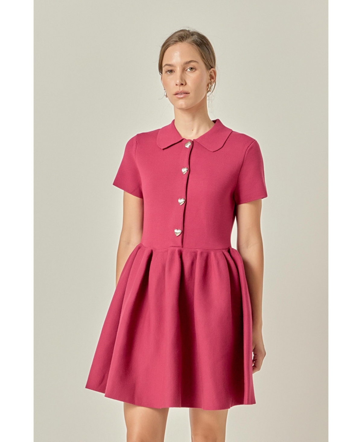 English Factory Women's Peplum Mini Knit Dress With Big Button Details