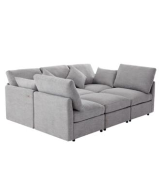 86.6" Sectional Sofa w/ Ottoman & USB Ports