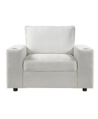 Oversized Corduroy Chaise Lounge with Storage Ottoman, Cup Holders & USB