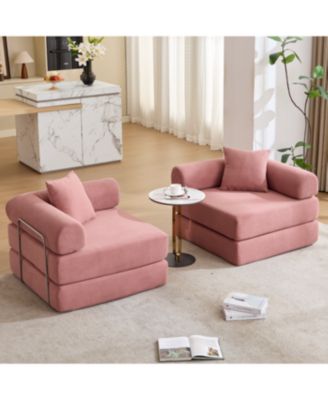 Pink Corduroy Modular Sofa Bed for Apartments