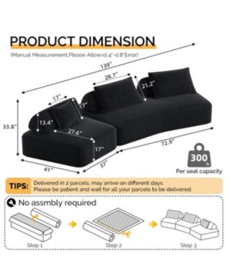 Streamdale Modern Light Luxury Oversized Modular Sectional Sofa, Fluffy Chenille, Removable Backrests, Dark Grey