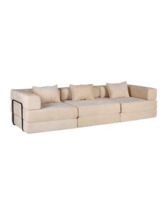 Compression Sofa, Convertible Floor Sofa Bed, Modular Sectional, No Assembly, Chenille, Beige
