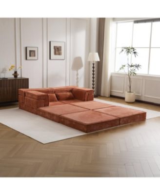 Orange Compression Sofa, Convertible Floor Sofa Bed, Modular Sectional