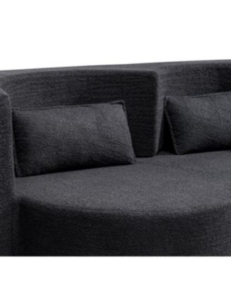 Folding sofa bed, teddy bear fabric foam sleeper futon double sofa (black)