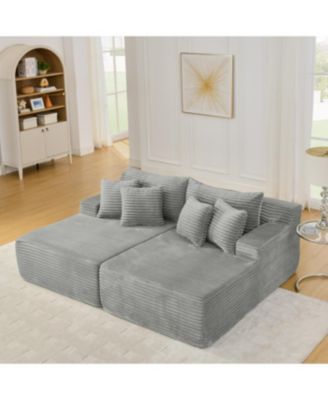 Gray two-seater lazy sofa lounge chair, velvet fabric, no assembly required.