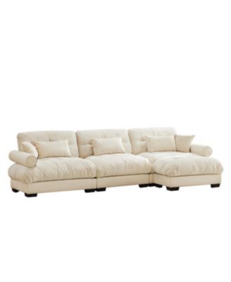Streamdale Super Comfort Oversized Modular Velvet Sectional Sofa with Movable Ottoman, Cream