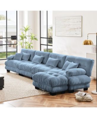 Free Combination Modular Sectional Sofa, L-Shaped Couch, 4-Seater Blue