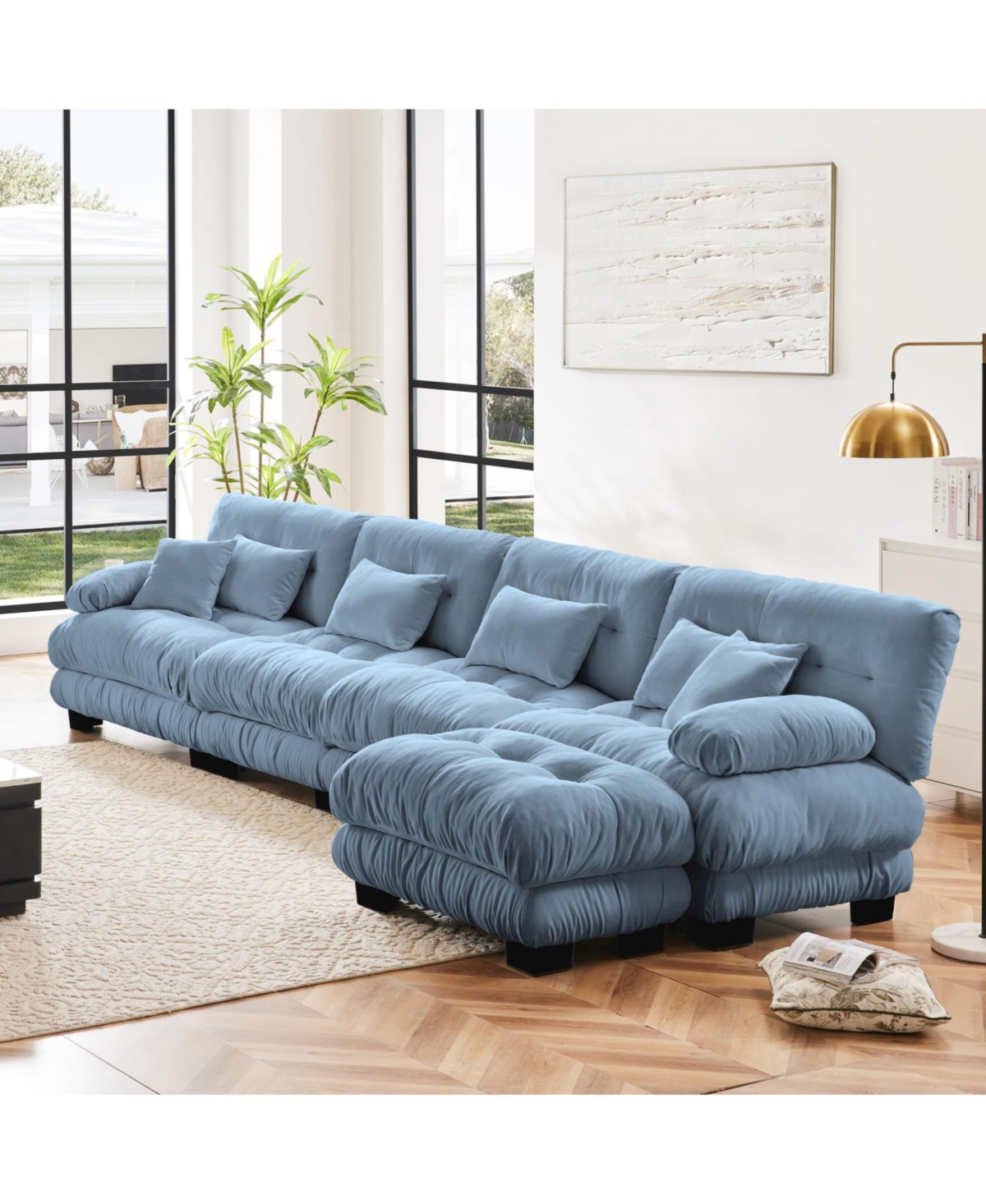 Streamdale Furniture Free Combination Modular Sectional Sofa, L-Shaped Couch, 4-Seater Blue