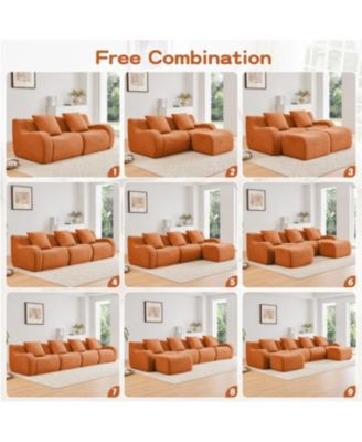 L-Shaped 4-Seat Boneless Sofa, Teddy Fabric, No Assembly, Orange