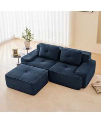 Streamdale Blue 82" Modern L-Shaped Corduroy Sectional Sofa with Ottoman