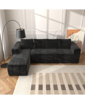 Cloud Sectional Couch, L-Shape Chaise, Modern Modular Sofa, Black (Plush Corduroy
