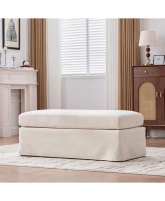 Streamdale Beige Chenille Ottoman with Black Metal Legs