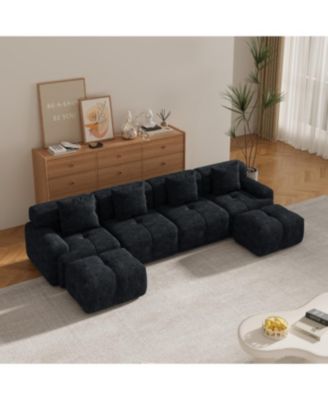 135.4" 6-Piece U-Shaped Sleeper Modular Sectional Sofa Bed Chaise Oversized 4-Seater Couch