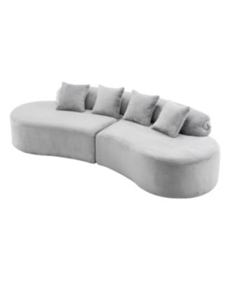 Streamdale Modern curved flannelette sofa with pillows in light gray.