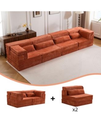 Compression Sofa, Convertible Floor Sofa Bed, Modular Sectional, Orange