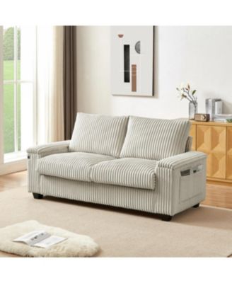 Streamdale 71" Sofa Plush Corduroy Square Storage Armrest USB port