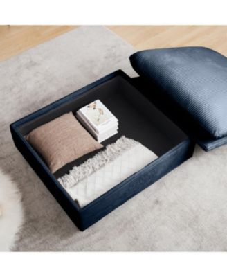 Blue Corduroy U-Shaped Sectional Sofa with Storage Ottomans & Pillows