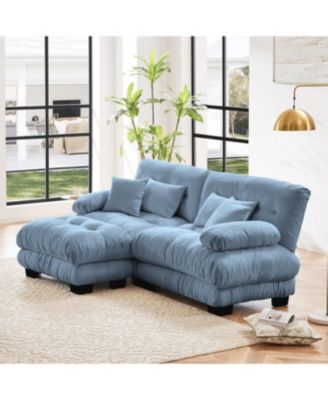 Cloud Couch Chenille Blue Sectional Sofa with Ottoman and Pillows