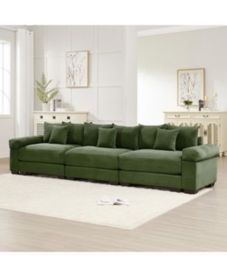 130" Oversized Cloud Modular Sectional Couch, Premium Corduroy 3-Seater Sofa, Green