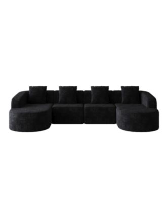 L-shaped curved modular sofa, modern design, lychee-textured polyester fabric, curved backrest