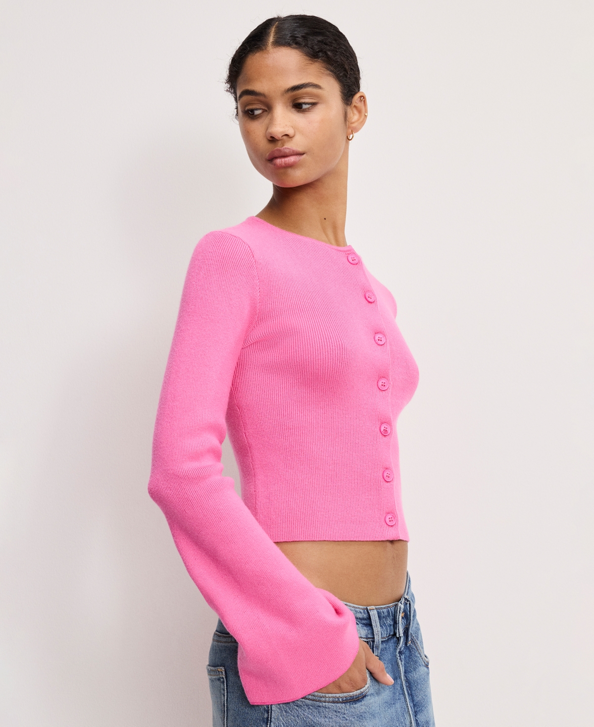 Good American Women's Bell Sleeve Knit Cardigan Sweater