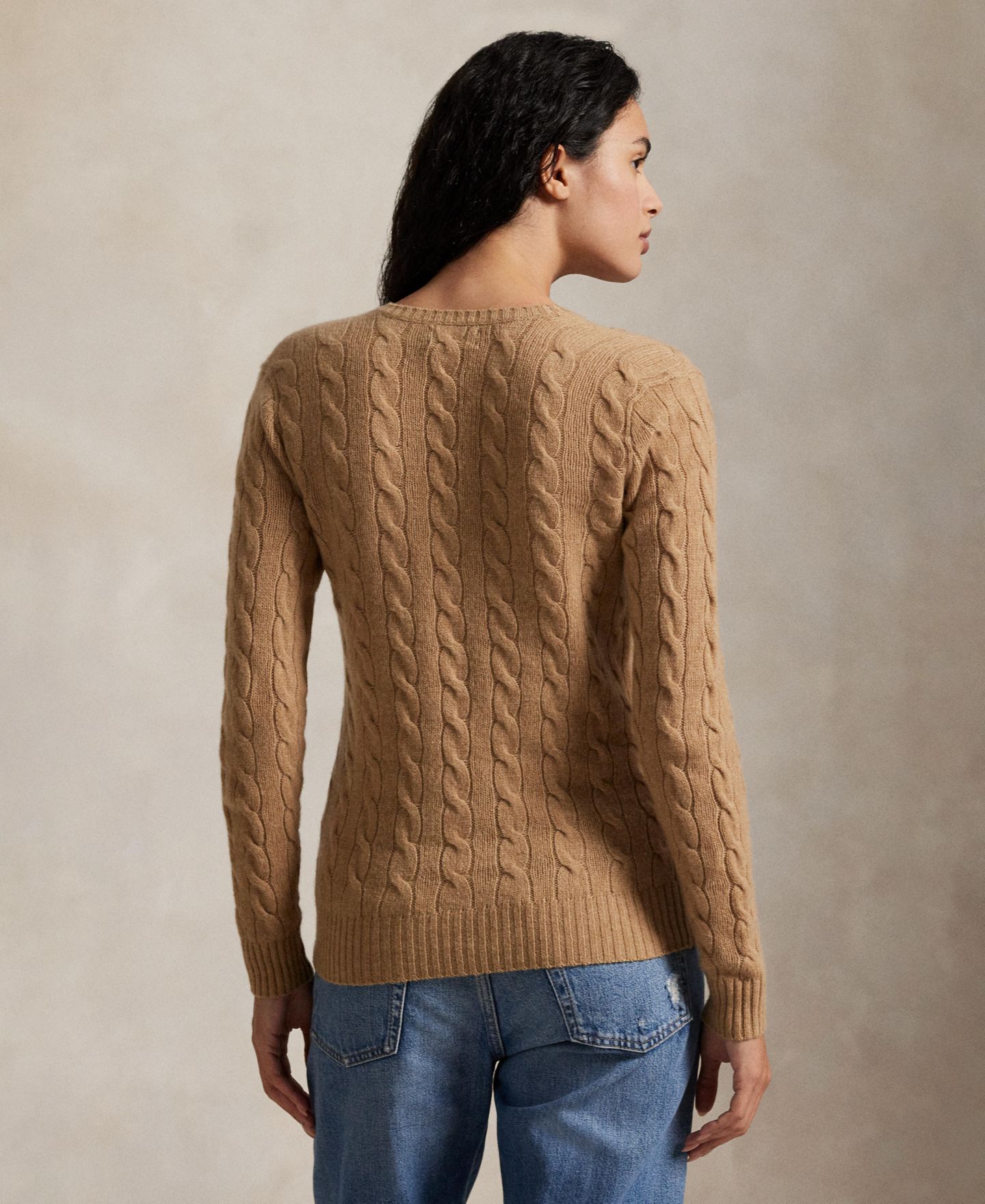 Женский свитер Polo Ralph Lauren Cable Wool-Cashmere V-Neck, цвет: Верблюжий меланжевый — фото 4