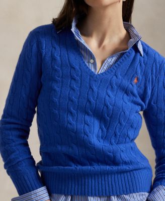 Women's Cable Wool-Cashmere V-neck Sweater