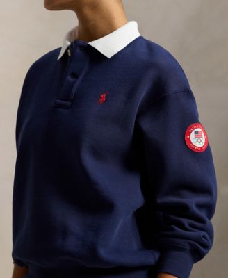 Women's Team USA Polo-Collar Fleece Pullover Sweatshirt