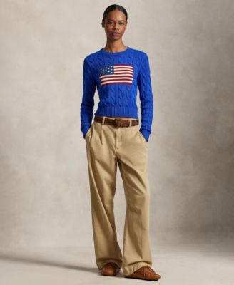 Women's Flag Cable-Knit Cropped Sweater