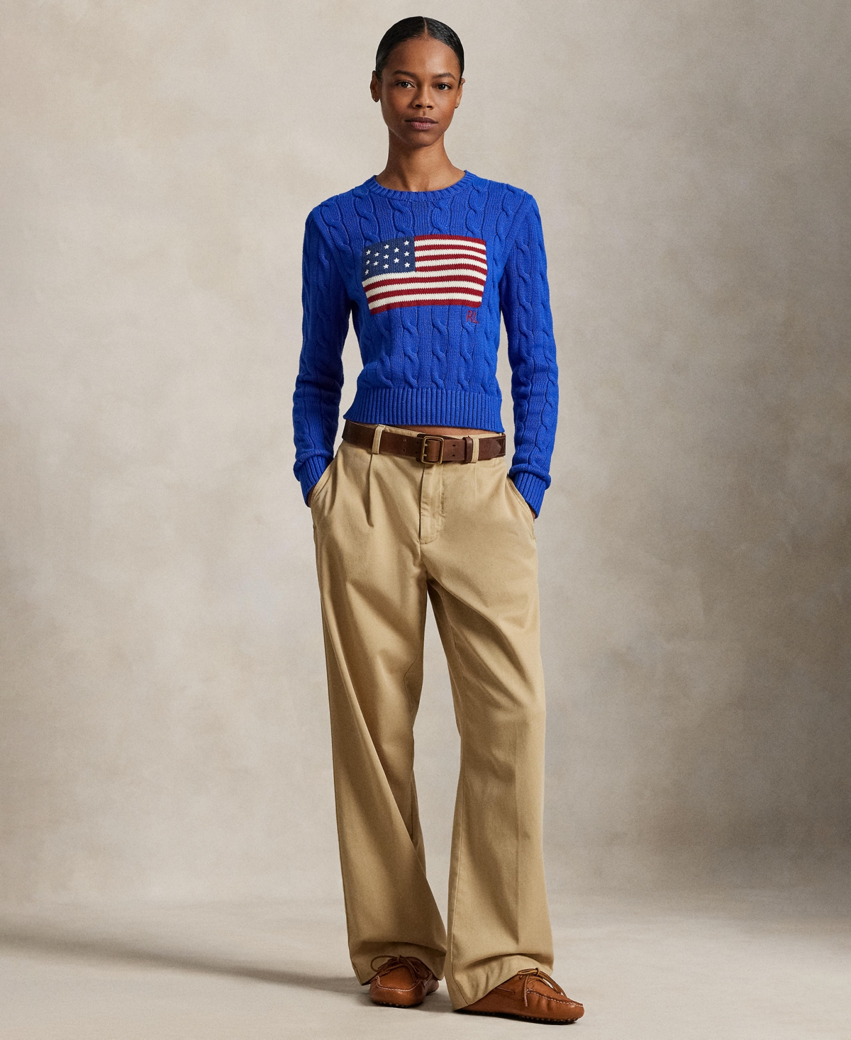 Polo Ralph Lauren Women's Flag Cable-Knit Cropped Sweater