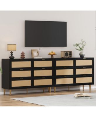 Wooden  Natural Rattan 6 Drawer Dresser for Bedroom