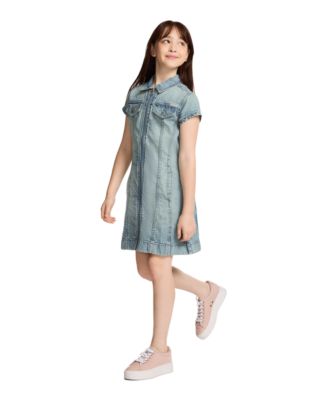 Cavin Klein Girls' 7-16 Seamed Zip Front Denim Dress