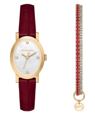 Women's Maude Three-Hand Red Leather Watch and Bracelet Set, 21mm